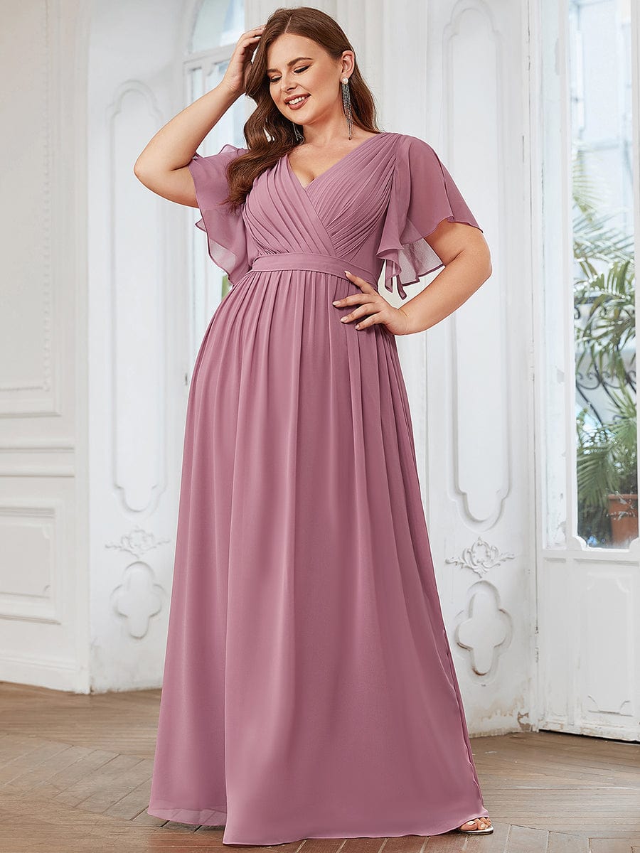 Elegant Plus Size Evening Dress with Pleated Chiffon Waist Tie
