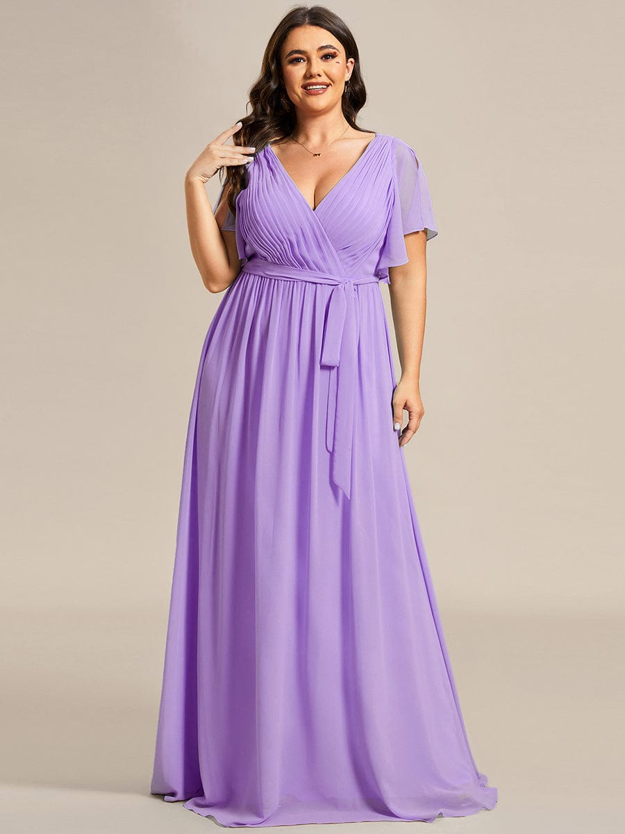 Elegant Plus Size Evening Dress with Pleated Chiffon Waist Tie
