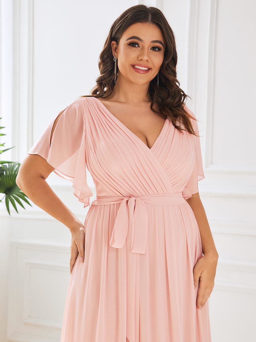 Elegant Plus Size Evening Dress with Pleated Chiffon Waist Tie