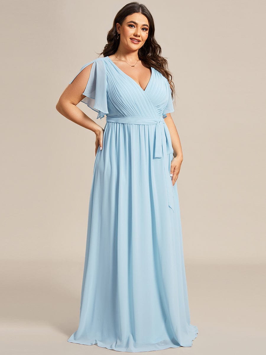 Elegant Plus Size Evening Dress with Pleated Chiffon Waist Tie