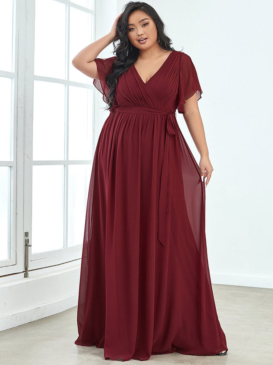 Elegant Plus Size Evening Dress with Pleated Chiffon Waist Tie