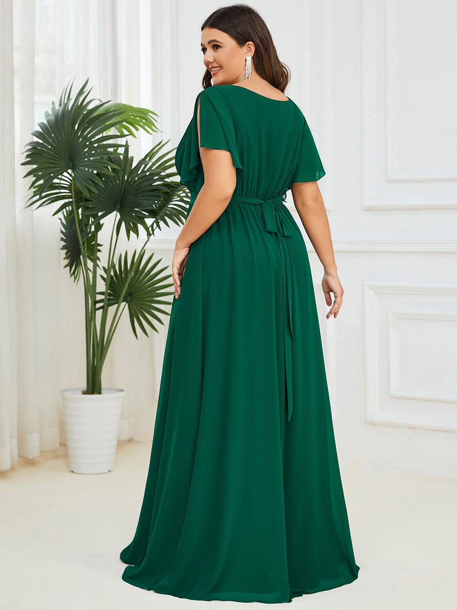 Elegant Plus Size Evening Dress with Pleated Chiffon Waist Tie
