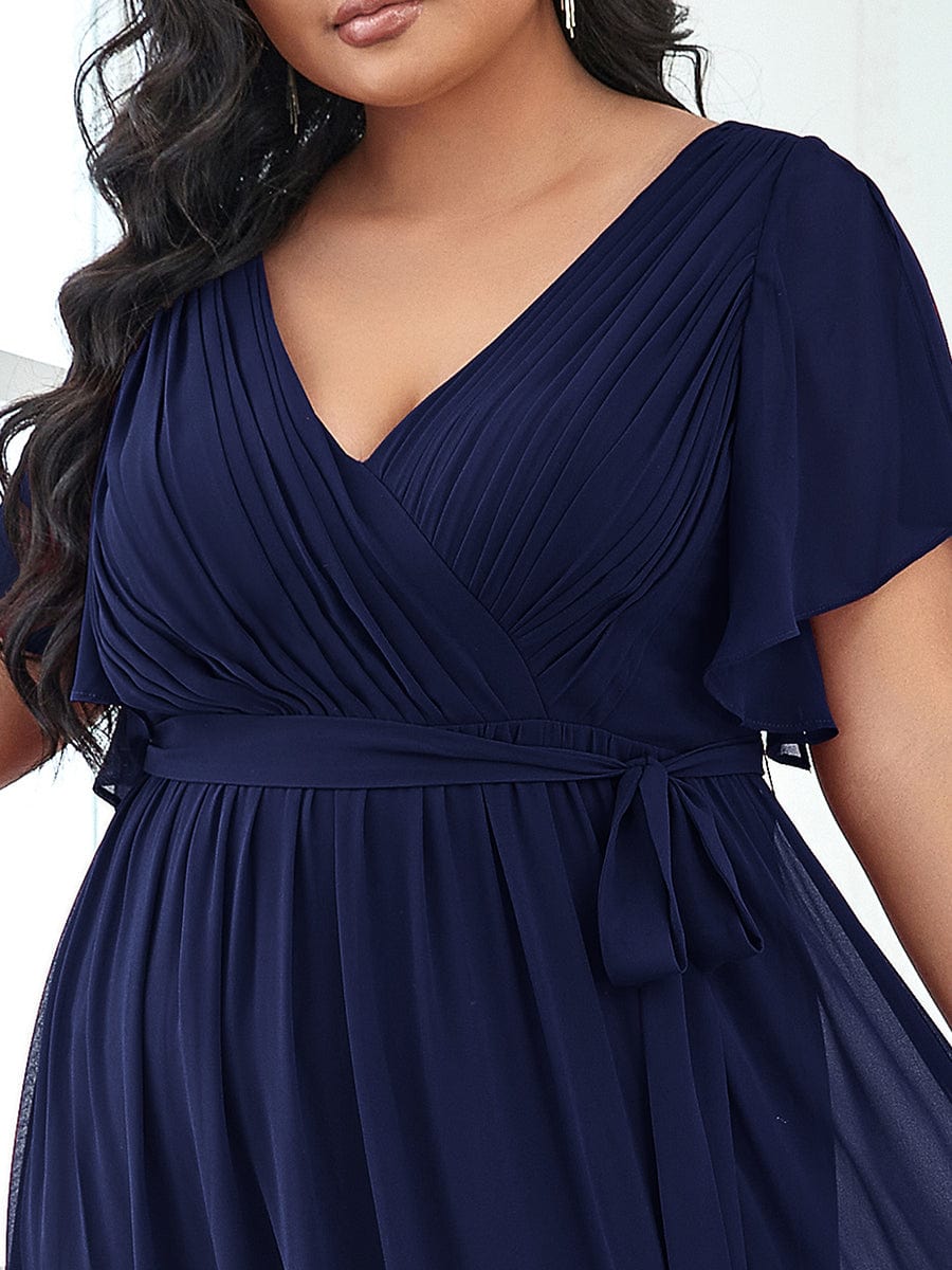 Elegant Plus Size Evening Dress with Pleated Chiffon Waist Tie