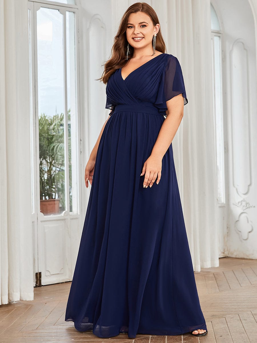 Elegant Plus Size Evening Dress with Pleated Chiffon Waist Tie