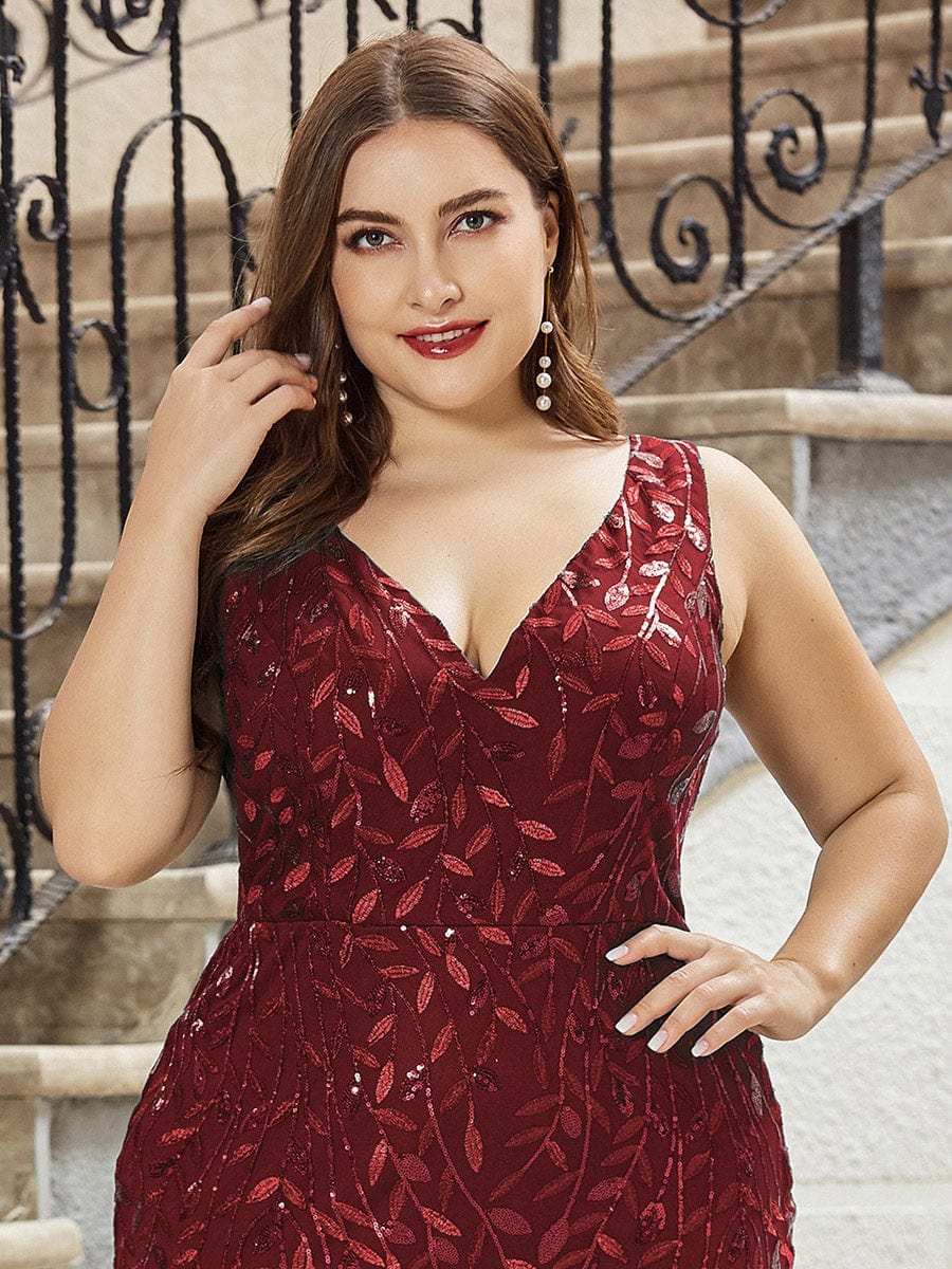 Elegant Plus Size Sequin Fishtail Formal Evening Gown
