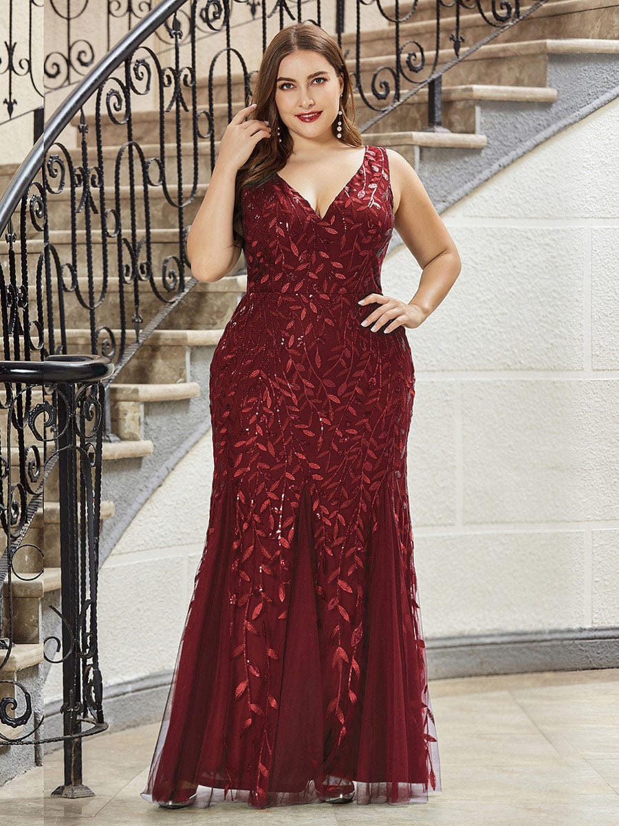 Elegant Plus Size Sequin Fishtail Formal Evening Gown