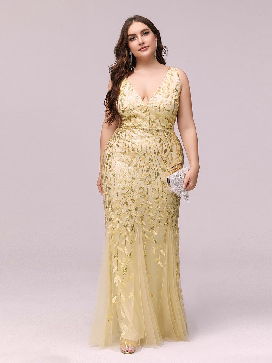 Elegant Plus Size Sequin Fishtail Formal Evening Gown