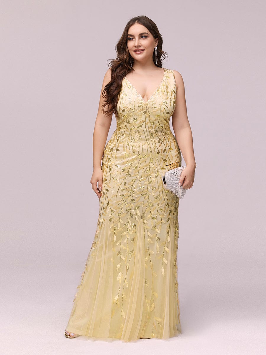 Elegant Plus Size Sequin Fishtail Formal Evening Gown