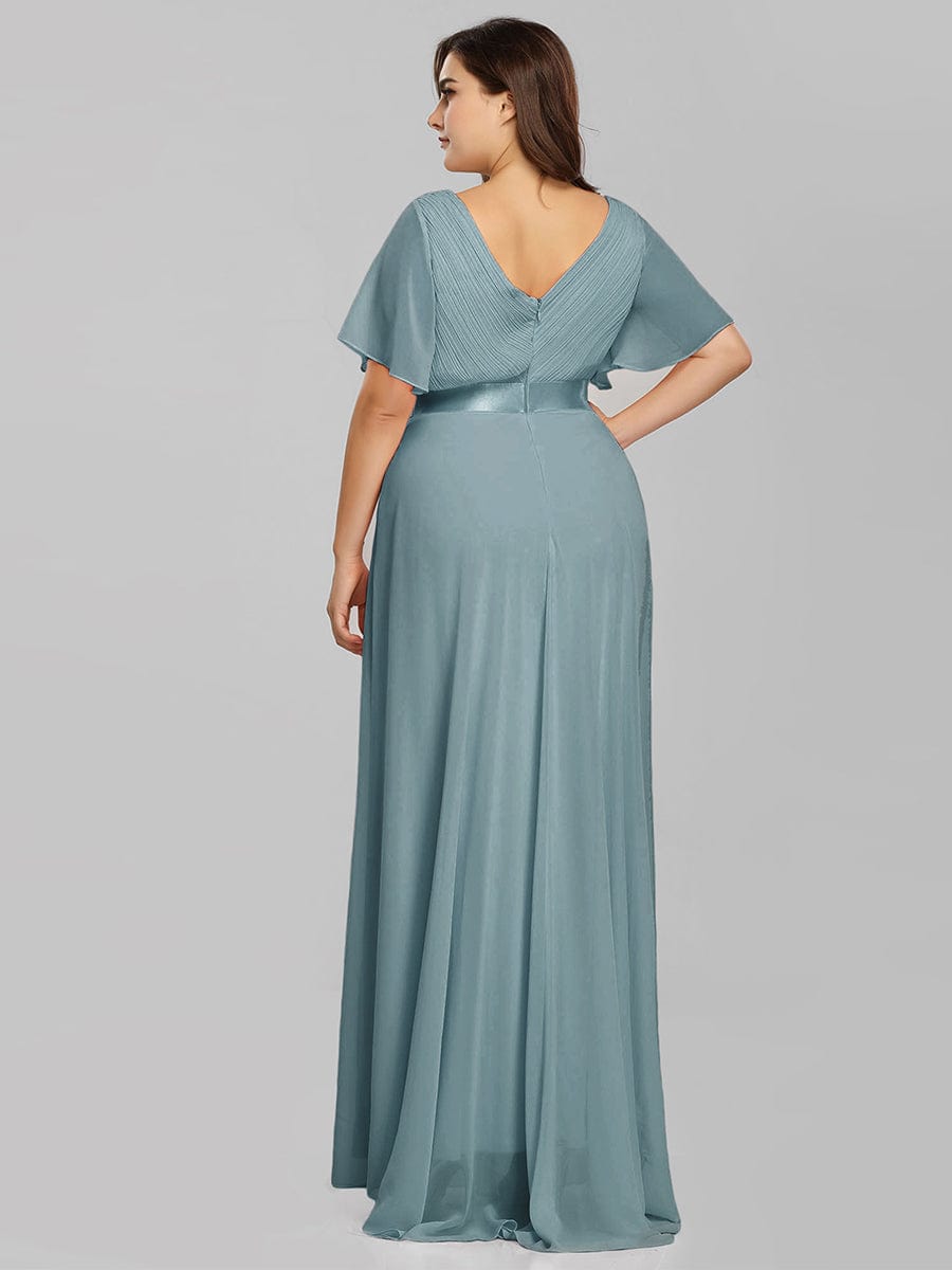 Elegant Plus Size V-Back Bridesmaid Dress with Short Sleeves