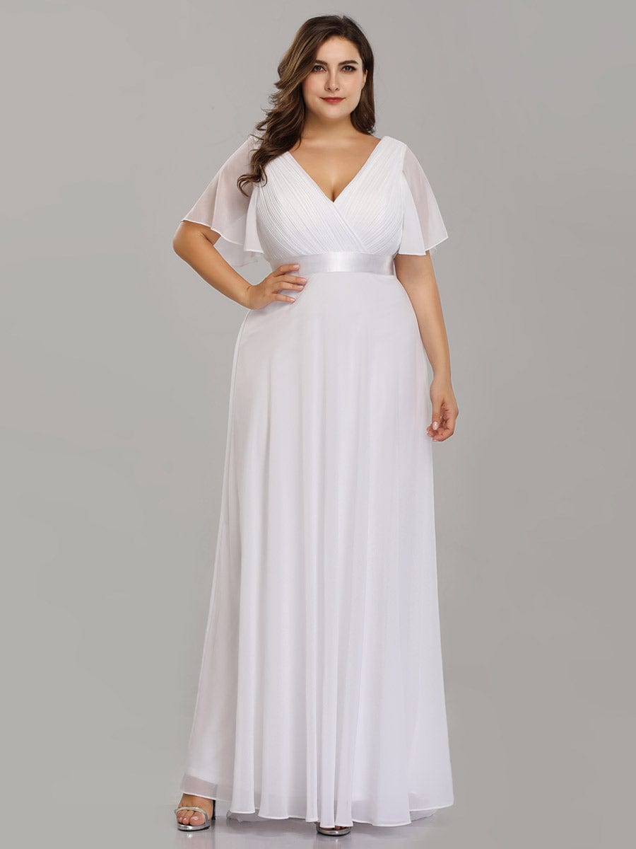 Elegant Plus Size V-Back Bridesmaid Dress with Short Sleeves