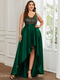 Elegant Sequin Embellished High Low Plus Size Evening Dress