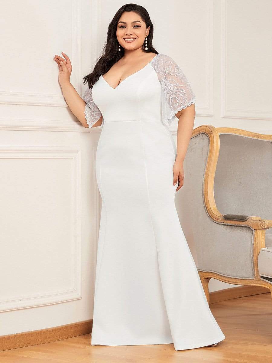 Elegant V Neck Fishtail Evening Gown for Curvy Women