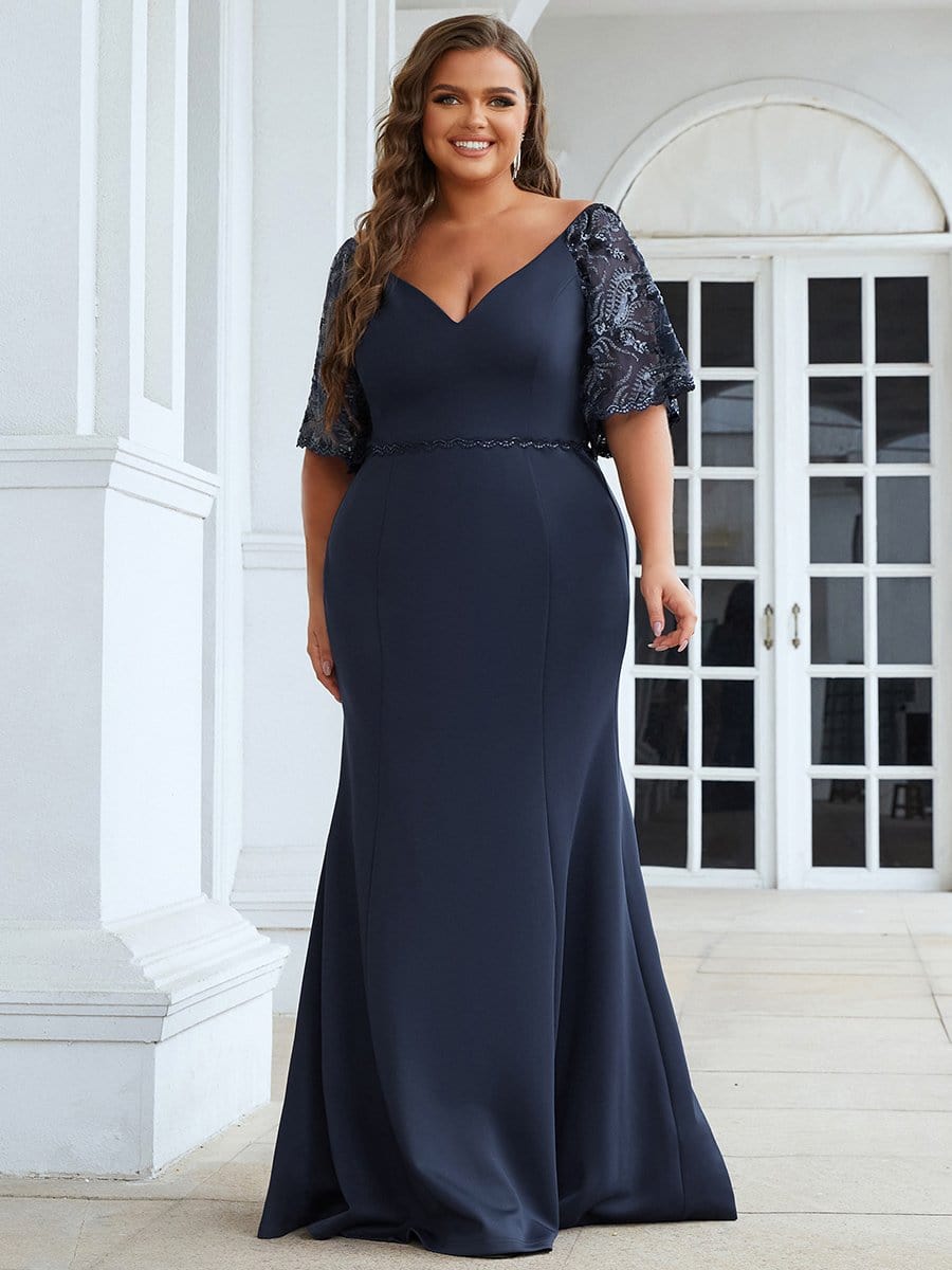 Elegant V Neck Fishtail Evening Gown for Curvy Women