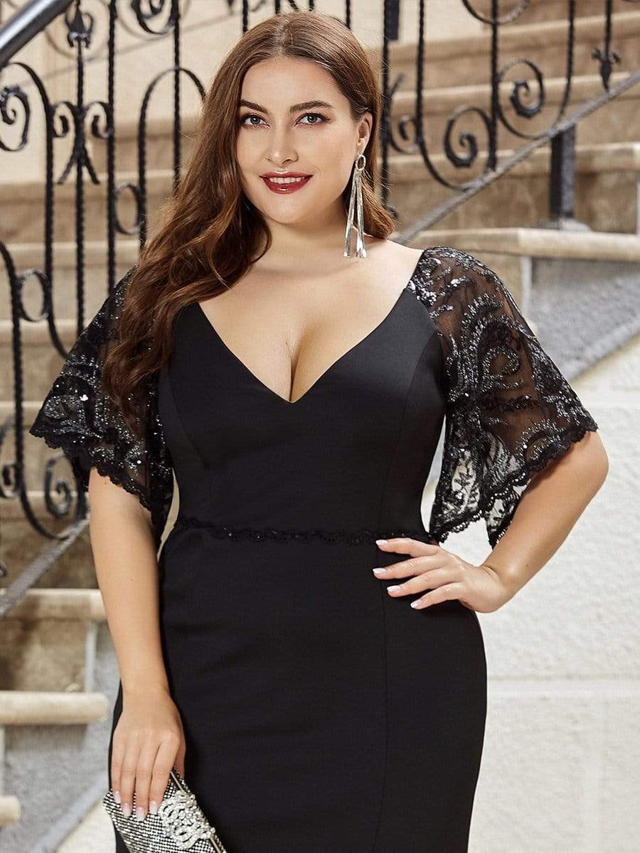 Elegant V Neck Fishtail Evening Gown for Curvy Women