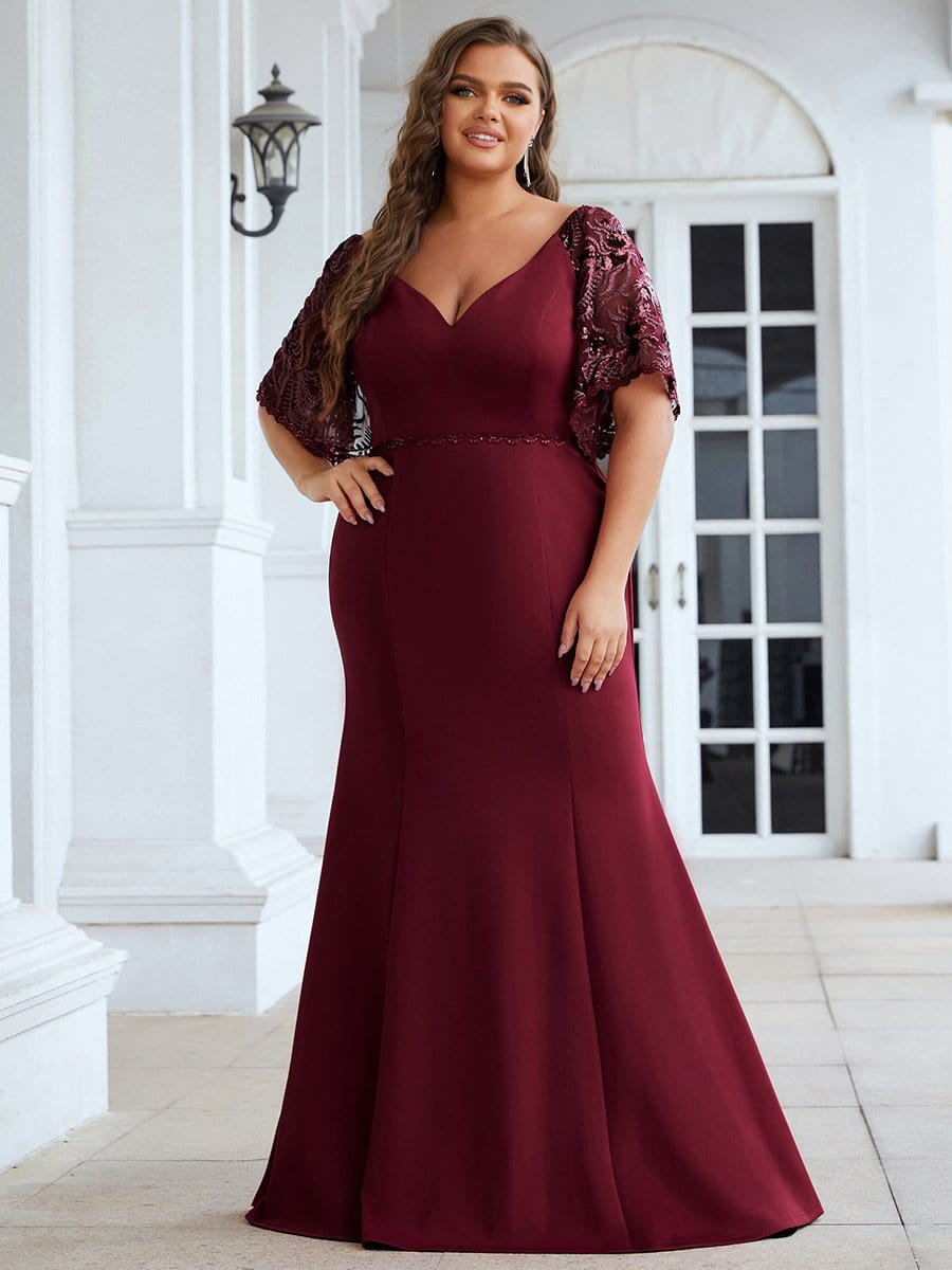 Elegant V Neck Fishtail Evening Gown for Curvy Women