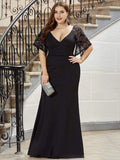 Elegant V Neck Fishtail Evening Gown for Curvy Women