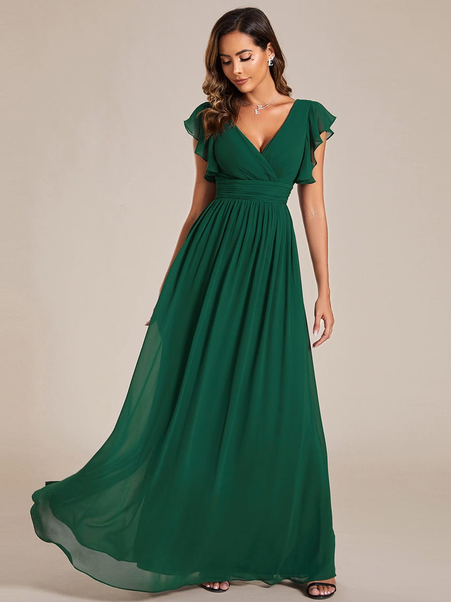 Enchanting Chiffon Bridesmaid Gown with Back Cutout and Ruffles