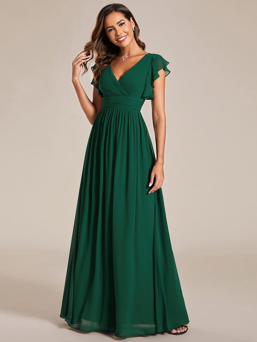 Enchanting Chiffon Bridesmaid Gown with Back Cutout and Ruffles