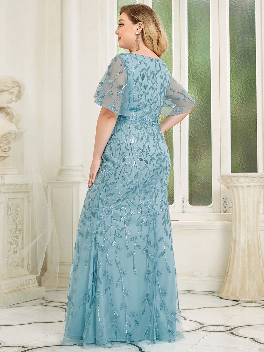Enchanting Plus Size V Neck Mermaid Sequin & Tulle Evening Gown
