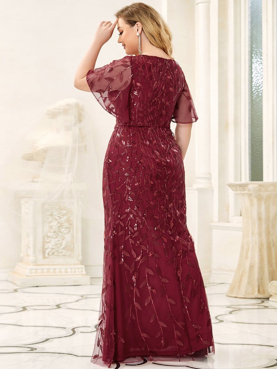 Enchanting Plus Size V Neck Mermaid Sequin & Tulle Evening Gown