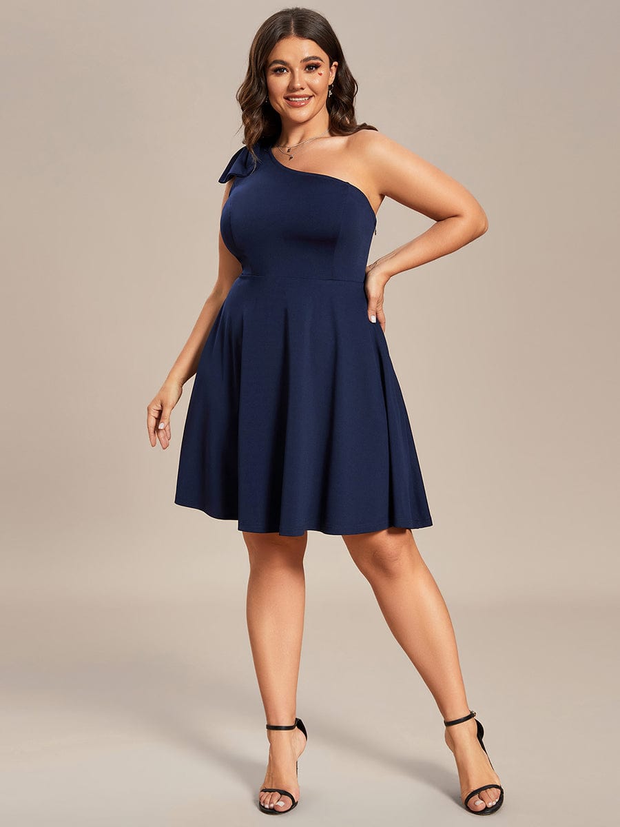 Feminine Bow Detail Summer Mini Dress with One Shoulder