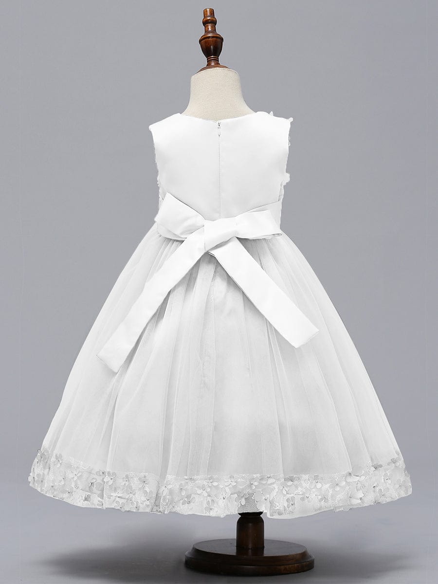 Flower Adorned Sheer Flower Girl Dress with Butterfly Bows
