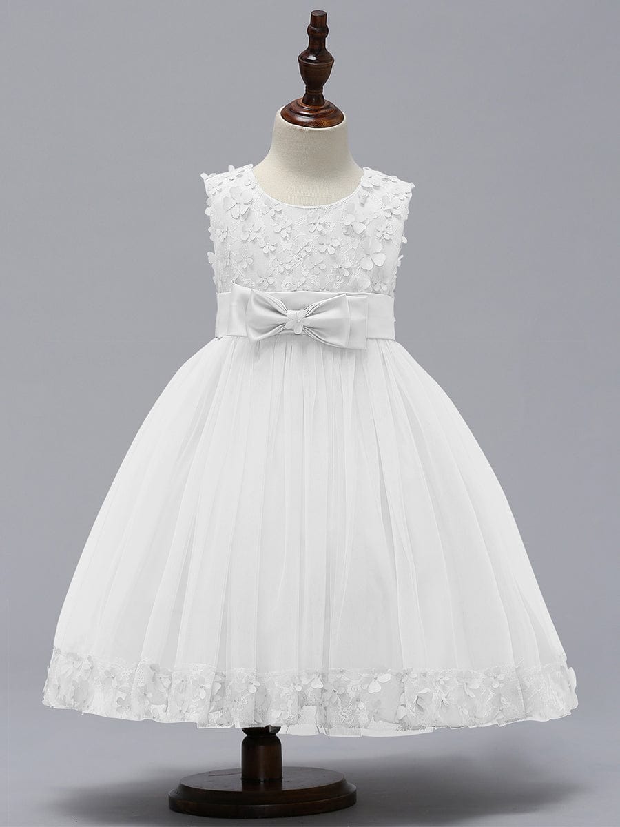 Flower Adorned Sheer Flower Girl Dress with Butterfly Bows