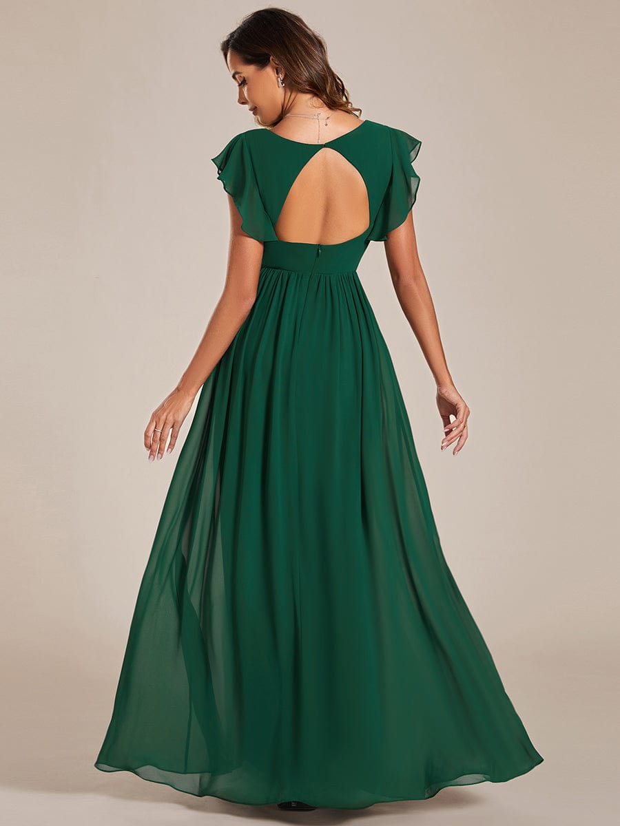 Enchanting Chiffon Bridesmaid Gown with Back Cutout and Ruffles