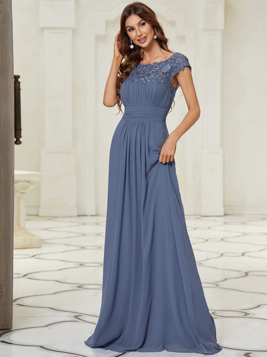 Sophisticated Lace Cap Sleeve Bridesmaid Gown