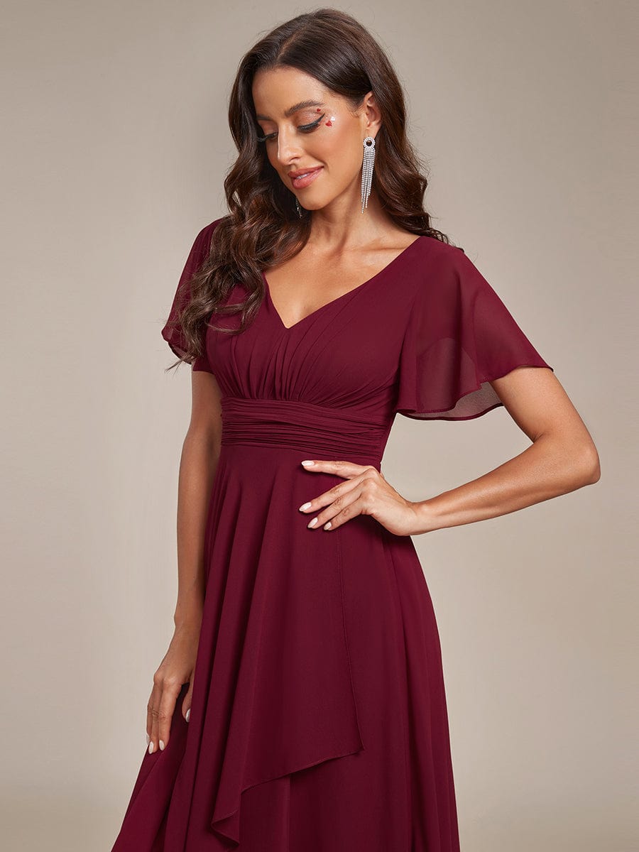 Chiffon Evening Dress with Ruffles Sleeve and Lotus Leaf High Slit