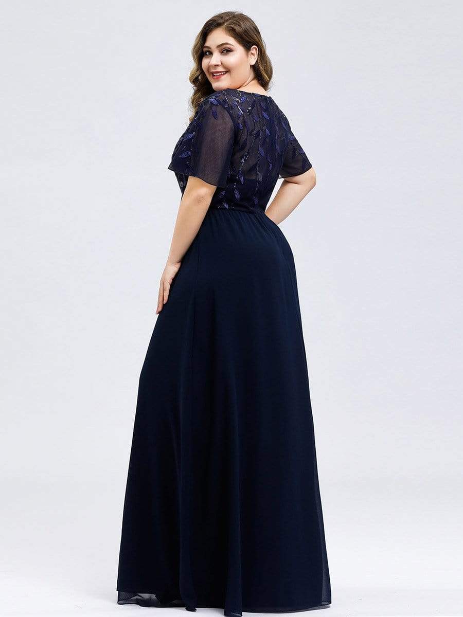 Sequin Chiffon Evening Dresses with Sleeves