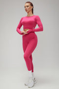 Hot Winter Spring Seamless Long Sleeve Crop Top High Waist Leggings 2psc Set Pink