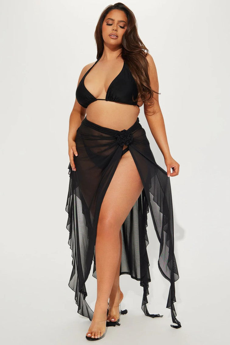 Women's  Fashion Sarong Bikini Wrap Skirt Black with Bow