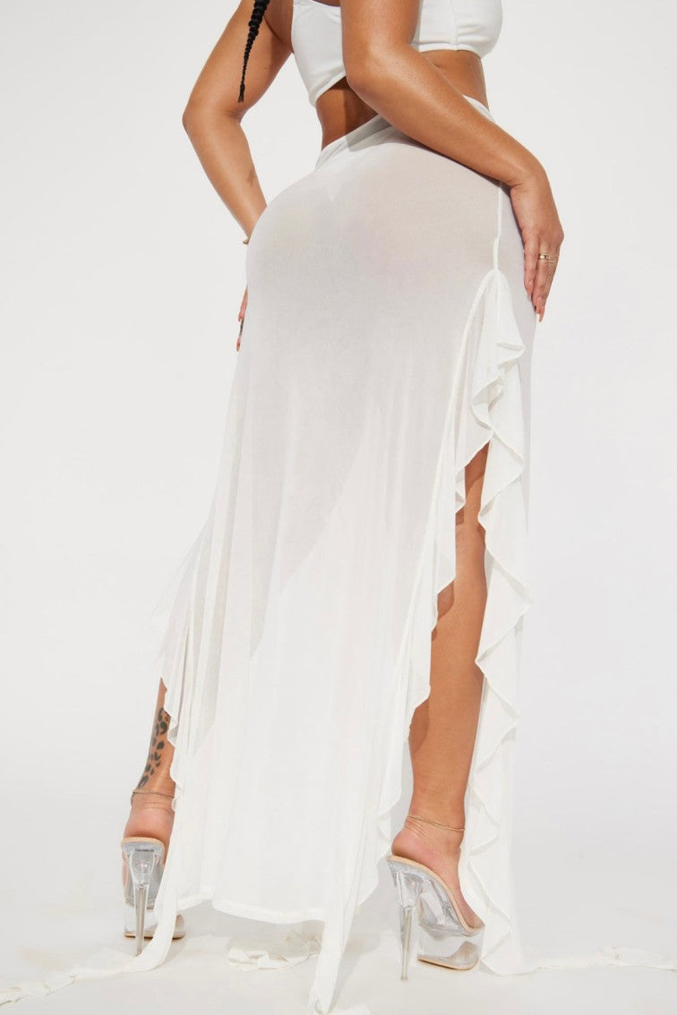 Women's  Fashion Sarong Bikini Wrap Skirt White with Bow