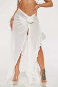 Women's  Fashion Sarong Bikini Wrap Skirt White with Bow