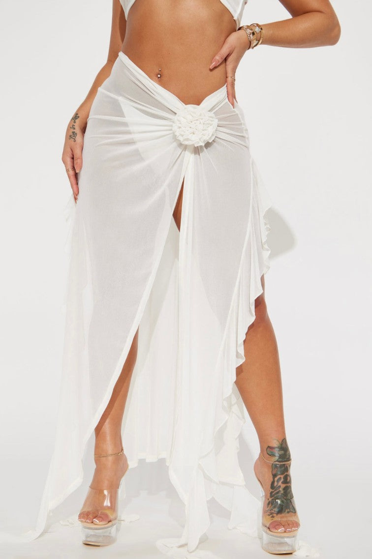 Women's  Fashion Sarong Bikini Wrap Skirt White with Bow