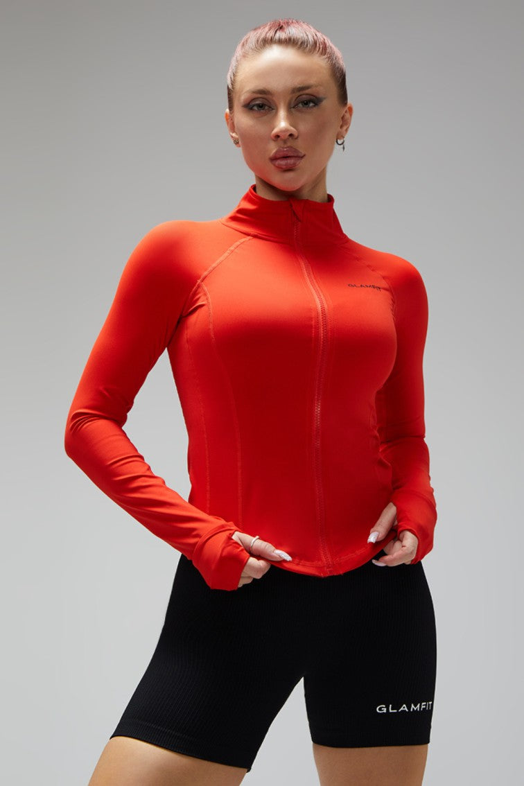 Slim Fit Running Jacket Women Solid Color Turtleneck Long Sleeve  Breathable Zipper