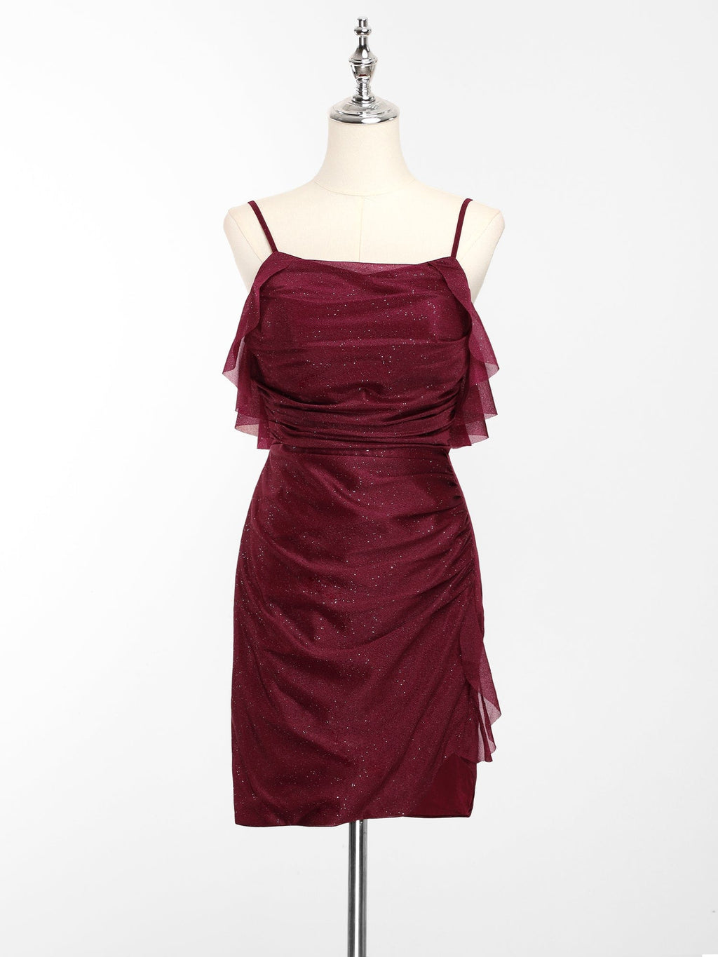 Glitter A-Line Pleated Spaghetti Strap Short Homecoming Dress