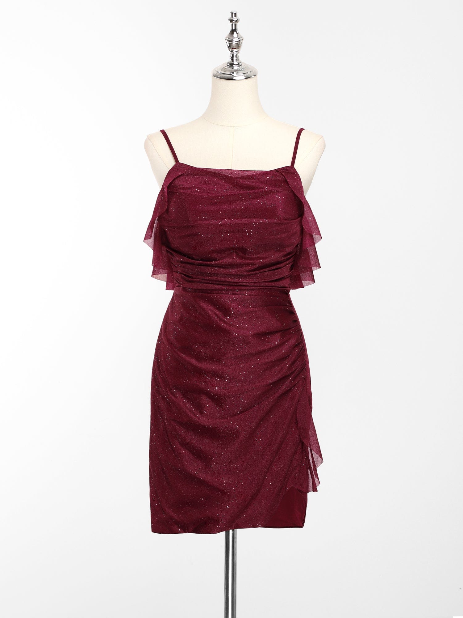 Glitter A-Line Pleated Spaghetti Strap Short Homecoming Dress
