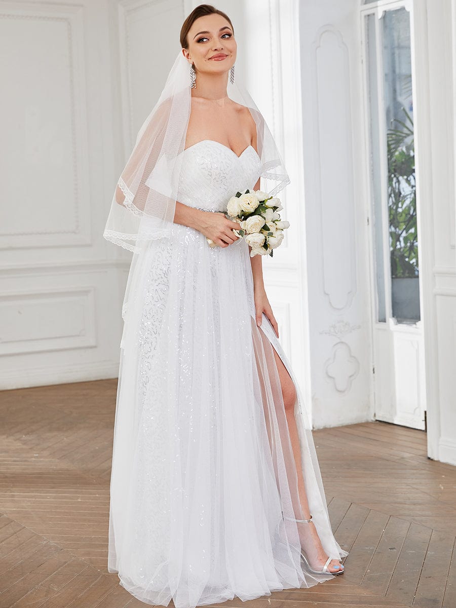 Gorgeous A Line Strapless Thigh High Split Wholesale Wedding Dresses