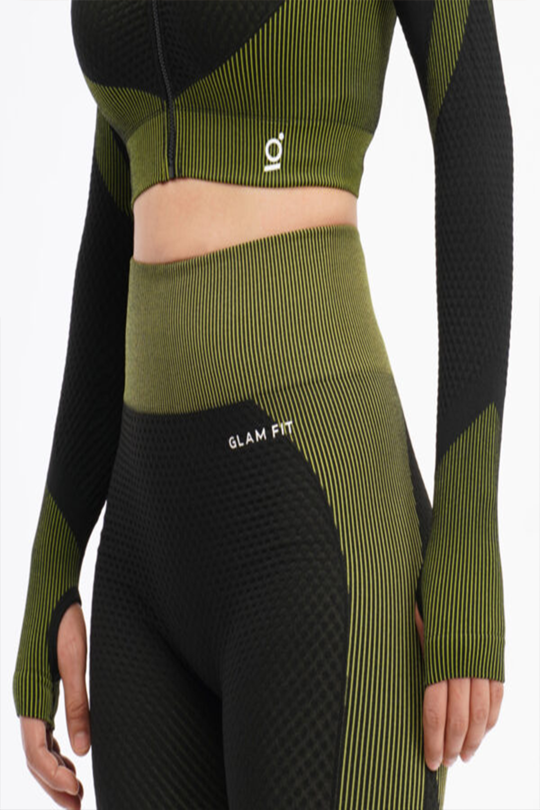 Women Seamless Workout Outfits 2pcs Sport Long Sleeve Zipper And Legging Green Black
