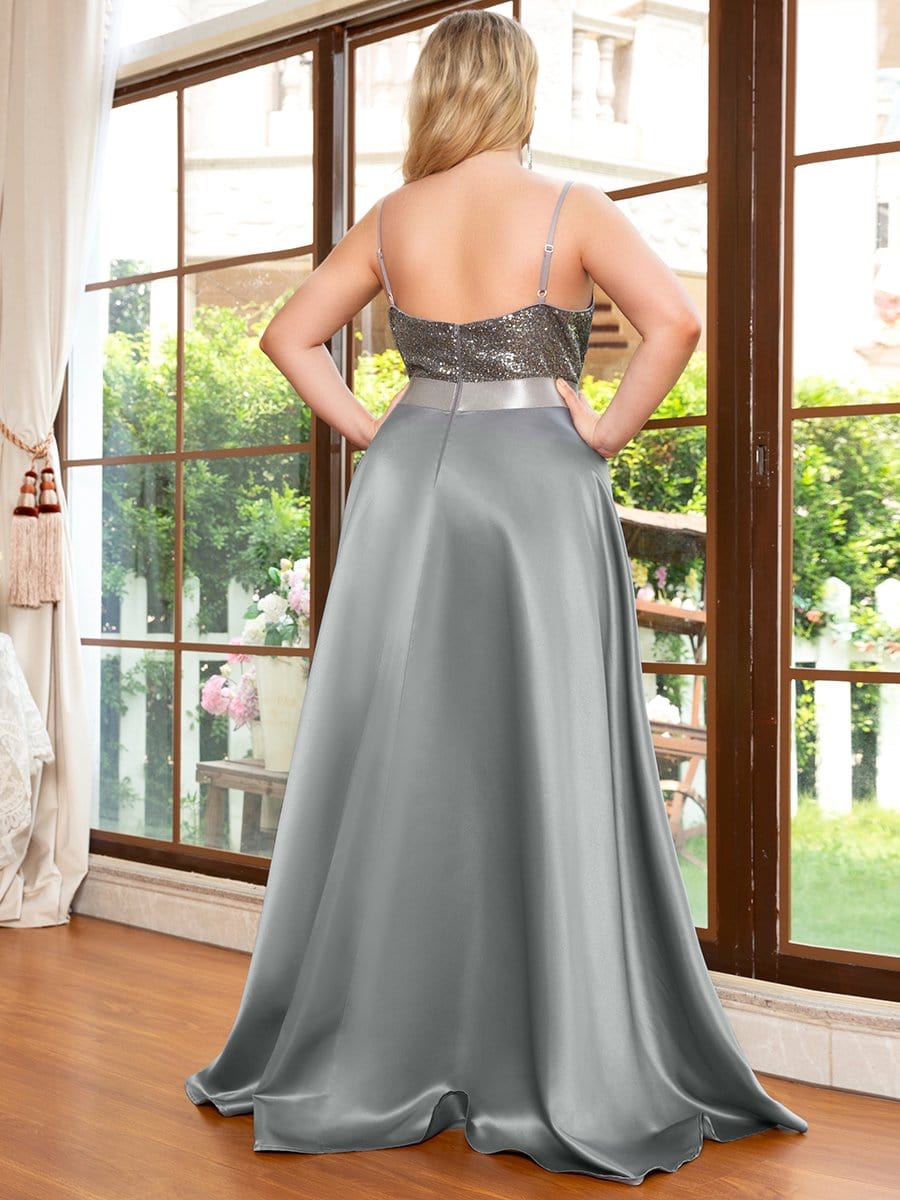 Elegant Sequin Embellished High Low Plus Size Evening Dress