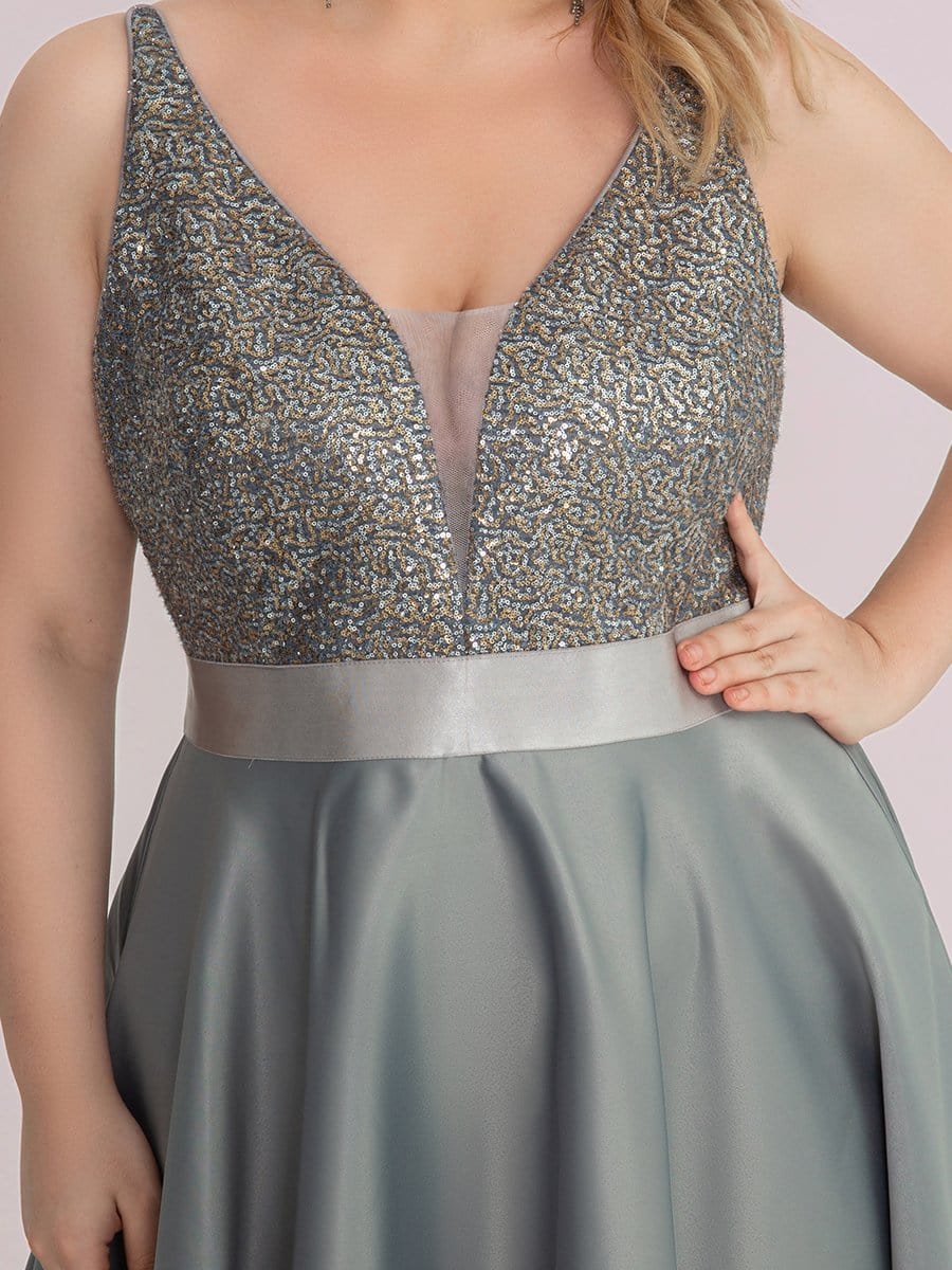 Elegant Sequin Embellished High Low Plus Size Evening Dress