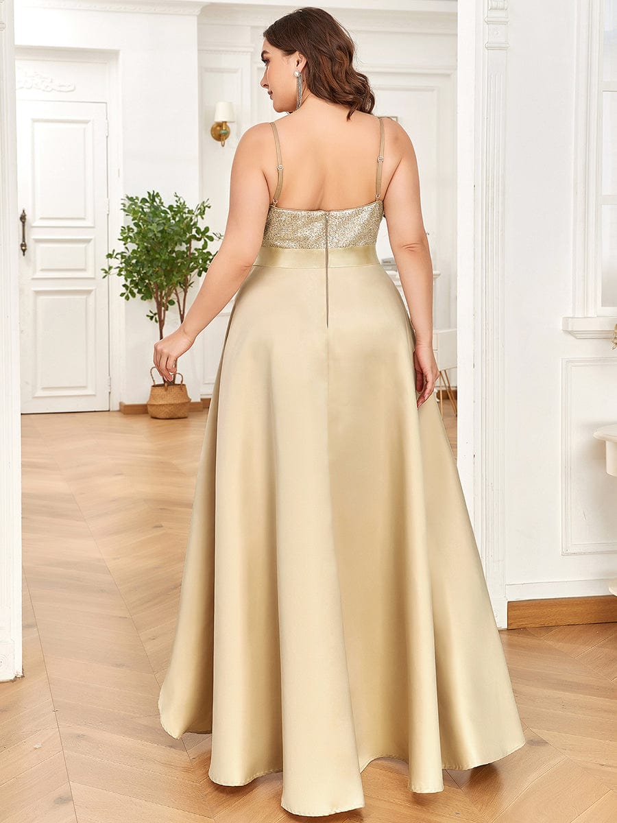 Elegant Sequin Embellished High Low Plus Size Evening Dress