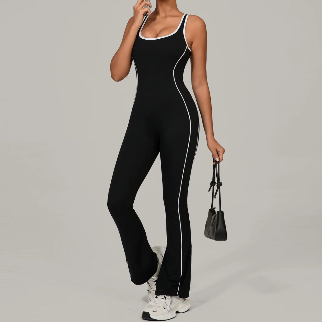 Athletic Racerback Jumpsuit with White Contrast Piping