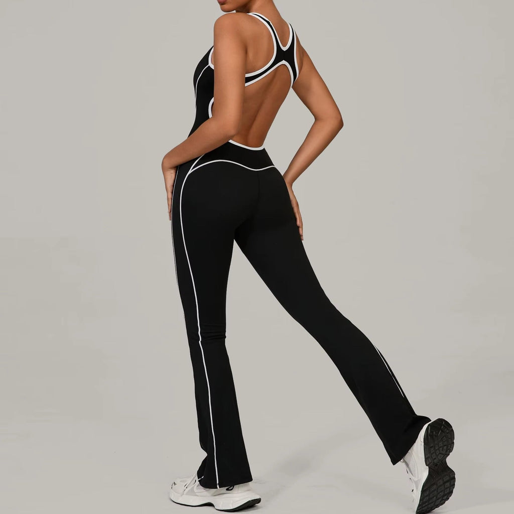 Athletic Racerback Jumpsuit with White Contrast Piping