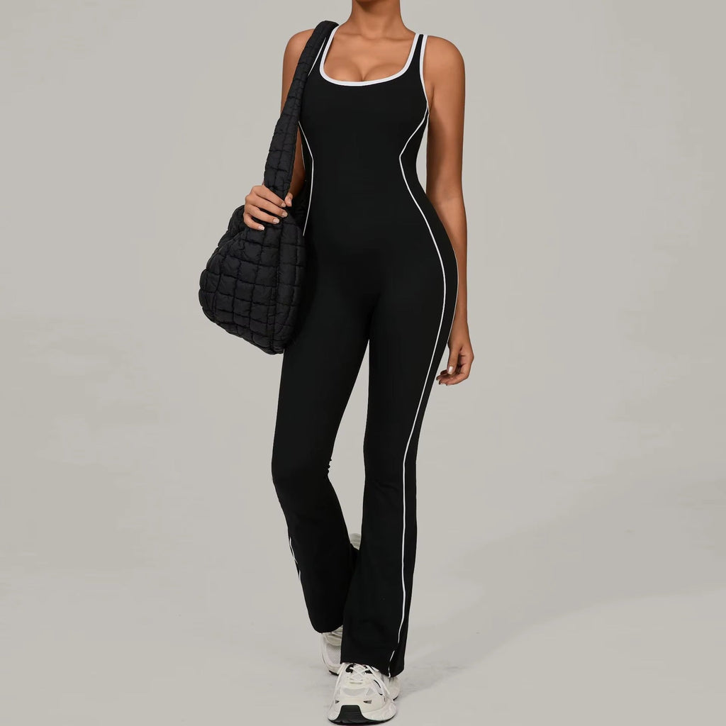 Athletic Racerback Jumpsuit with White Contrast Piping
