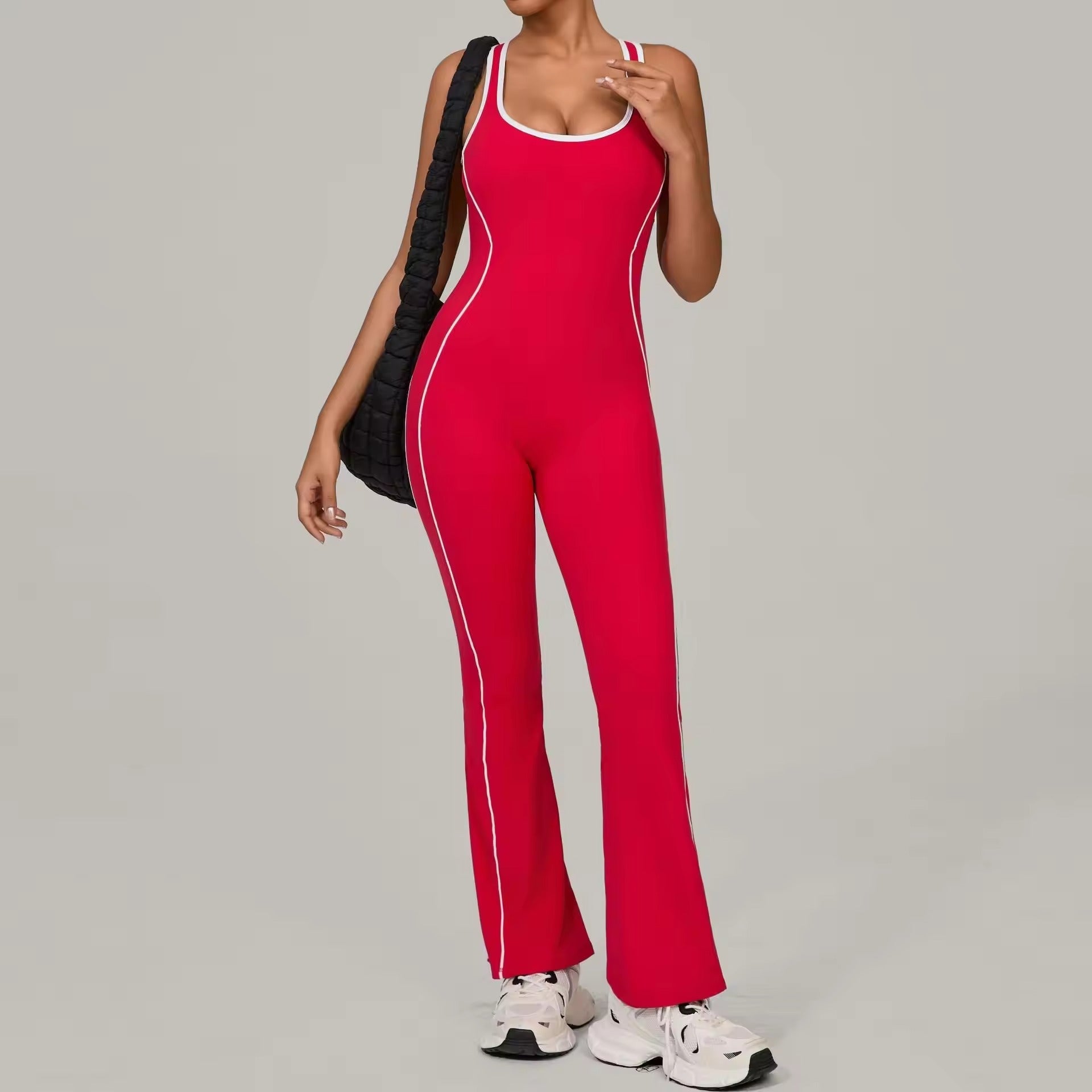 Athletic Racerback Jumpsuit with White Contrast Piping