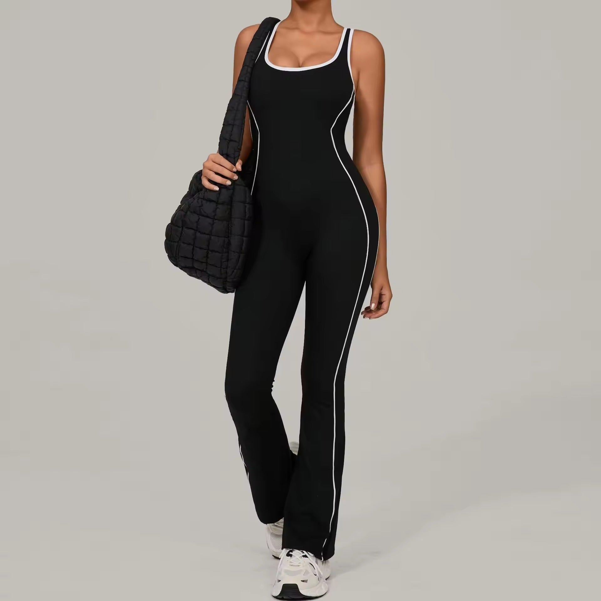 Athletic Racerback Jumpsuit with White Contrast Piping