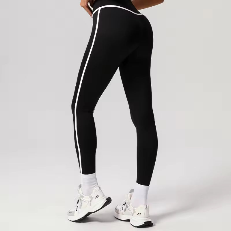 Black Athletic Leggings with White Contrast Piping